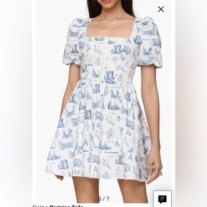 Avec Les Filles White and Blue Patterned Mini Dress